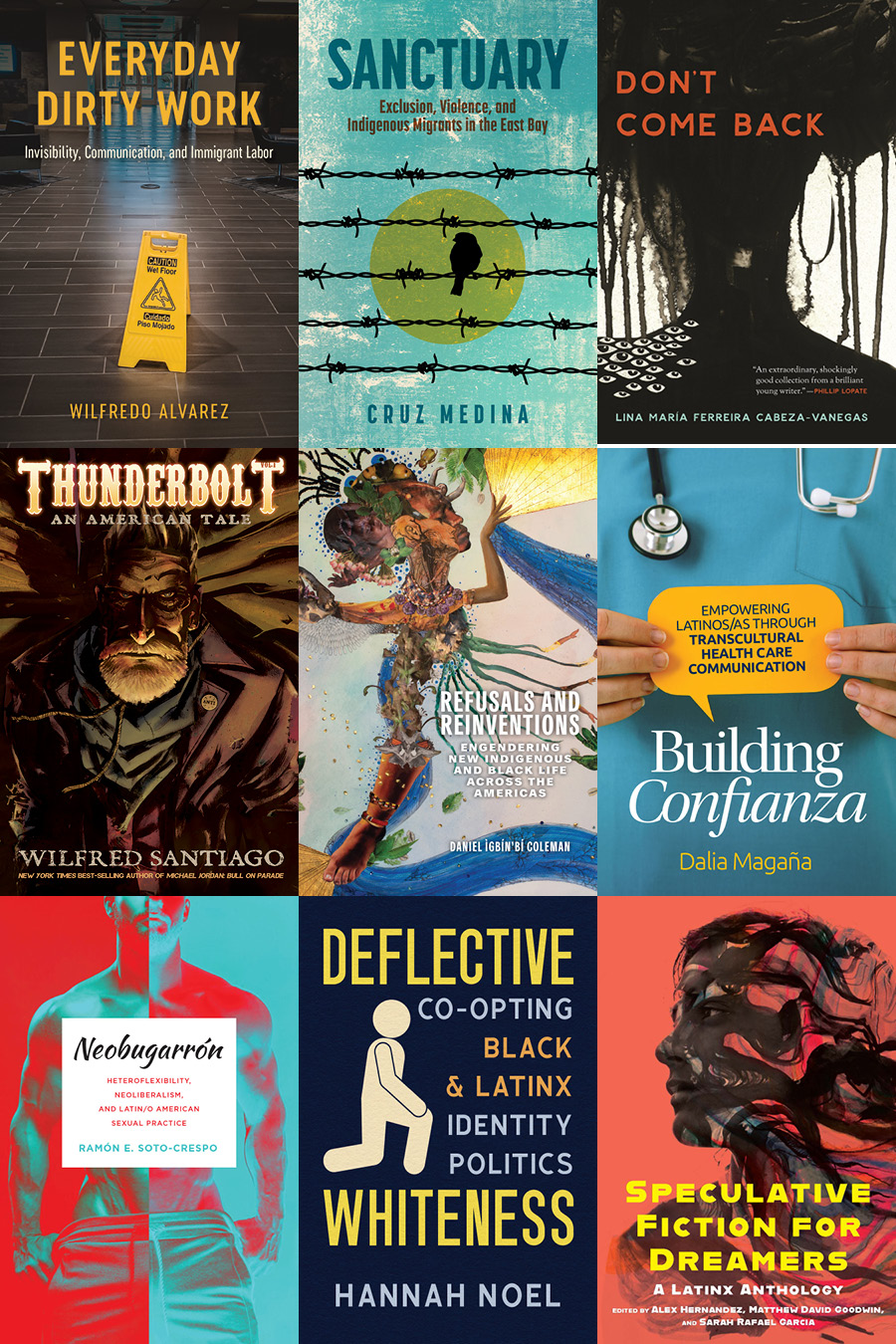 A 3x3 grid shows nine of OSU Press's Latinx and Latin American studies titles.